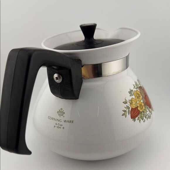 Vintage Corning Ware SPICE OF LIFE 6-Cup TEAPOT Kettle w/ Metal LID #P-104-8 - Picture 2 of 5